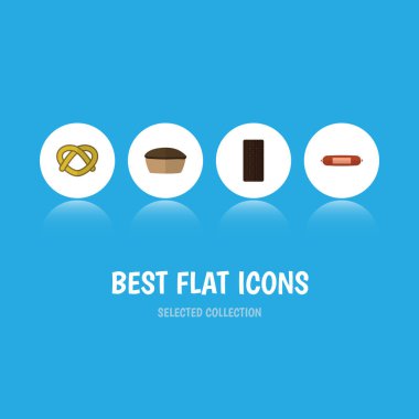 Düz simgesi yemek Kielbasa, konfeksiyon, Tart ve diğer vektör nesneleri kümesi. Aynı zamanda Bar, Kielbasa öğeleri tanımlama bilgisi içerir.