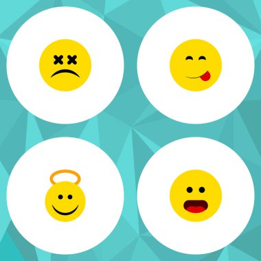 Düz simgesi yüz kümesi merak ediyorum, şaşı yüz, lezzetli yemekler ve diğer vektör nesneleri. Ayrıca öğeleri tadını çıkarıyorlar gülümseme, gıda, içerir.