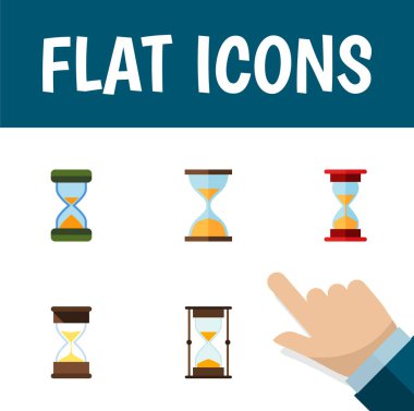 Ölçüm, saat, kum saati ve diğer vektör nesnelerini düz simgesi kum saati kümesi. De içerir kum, kum saati, saat öğeleri.