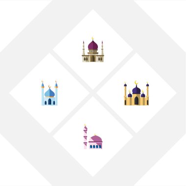 Düz simgesi Camii kümesi Camii, Bina, geleneksel ve diğer vektör nesneleri. Ayrıca Islam, Camii, yapı unsurları içerir.