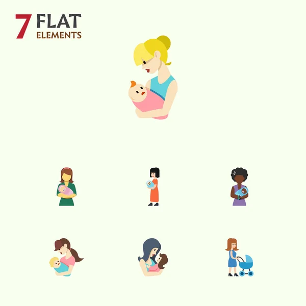 Flat ikonen överordnade uppsättning kvinna, nyfött barn, Mam och andra vektorobjekt. Innehåller även mor, Kid, Mam element. — Stock vektor