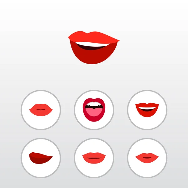 Плоский Icon Set рот губи, язика, посмішка і інші векторні об'єкти. Також включає в себе елементи сміх, рота, зубів. — стоковий вектор