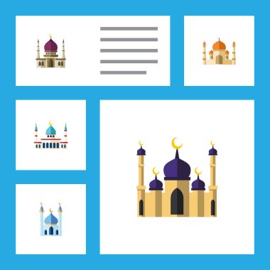 Düz simgesi bina Camii, geleneksel, Islam ve diğer vektör nesneleri kümesi. Ayrıca Müslüman, din, Minare öğeleri içerir.