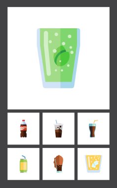 Düz simgesi içki kümesi gazlı, içki, gazlı içecek ve diğer vektör nesneleri. Ayrıca Soda, Kupası, içecek öğeleri içerir.