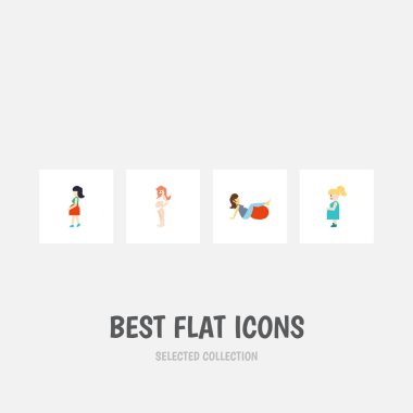 Anne, hamilelik, spor ve diğer vektör nesnelerini düz simgesi hamile kümesi. Gebelik, hamile, kadın öğeleri de içerir.