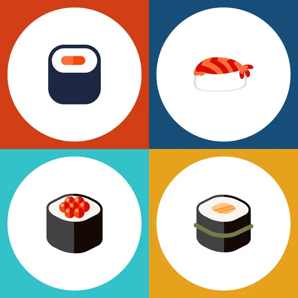 플랫 아이콘 사시 미, 마 키, 일본 요리 및 다른 벡터 개체의 설정. 해산물, 음식, 초밥 요소 포함. — 스톡 벡터