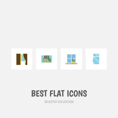 Düz simgesi cam cam ve diğer vektör nesneleri saksı, temiz, ayarlayın. Ayrıca perde, çiçek, temiz öğeleri içerir.