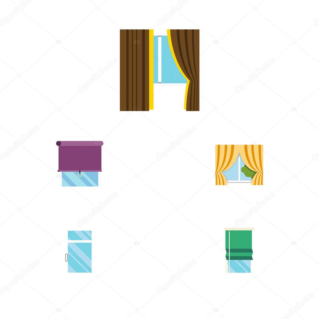 Flat Icon Glass Set Of Glass Frame, Glazing, Clean And Other Vector Objects. Also Includes Clean, Curtain, Balcony Elements.