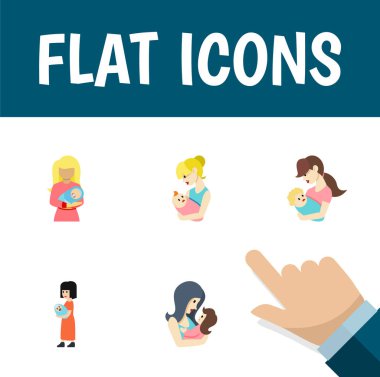 Çocuk, çocuk, yeni doğan bebek ve diğer vektör nesnelerini düz simge Mam seti. Ayrıca anne, Yenidoğan, alt öğeler içerir.