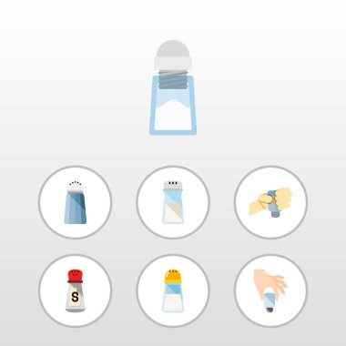 Düz simge lezzet seti Pour, lezzet, sodyum ve diğer vektör nesneleri. Ayrıca içerir Pour, tuz, teslim öğeleri.