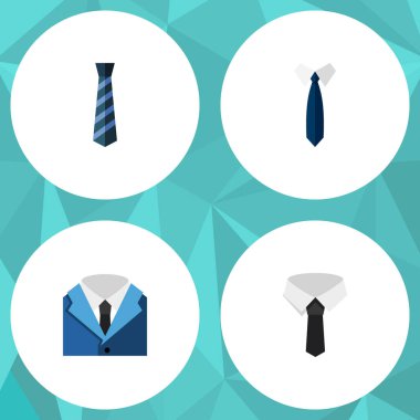 Düz simgesi Giyim Tekstil, Cravat, takım elbise ve diğer vektör nesneleri kümesi. Ayrıca yaka, takım elbise, kravat öğeleri içerir.