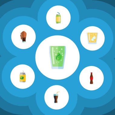 Düz simgesi Soda kümesi içki, Kupası, içecek ve diğer vektör nesneleri. Ayrıca Kupası, yiyecek, içecek, meyve suyu unsurları içerir.
