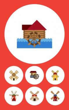 Yel değirmeni, pervane, ekoloji ve diğer vektör nesnelerini düz simgesi alternatif kümesi. Ayrıca güç, su çarkı, yel değirmeni unsurları içerir.