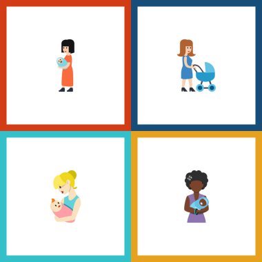 Düz simgesi anne Perambulator, Bebek, üst ve diğer vektör nesneleri kümesi. Ayrıca anne, anne, Perambulator öğeler içerir.