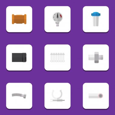 Boru, bağlayıcı, göçü ve diğer vektör nesnelerini düz simgesi sıhhi kümesi. Ayrıca su, sanayi, Filtre elemanlari içerir.