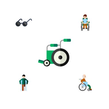 Düz simgesi özürlü gözlükler, Engelli kişi, ekipman ve diğer vektör nesnelerini ayarlayın. Ayrıca Engellilik, özürlü, gözlük öğeleri içerir.
