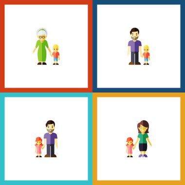 Düz simgesi insanlar kümesi büyükanne, anne, baba vektör nesneleri. Ayrıca İngitere, büyükanne, Aile öğeleri içerir.