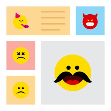 Düz simgesi ifade parti zamanı ifade, şaşı yüz, üzgün ve diğer vektör nesneleri kümesi. Aynı zamanda eğlenceli, neşeli, kaşlarını öğeleri içerir.