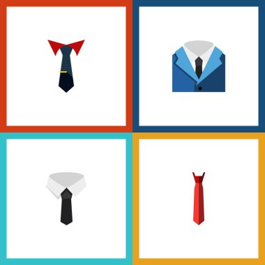 Düz simgesi Giyim Tekstil, terzilik, takım elbise ve diğer vektör nesnelerini ayarlayın. Ayrıca takım elbise, kravat, resmi öğeleri içerir.