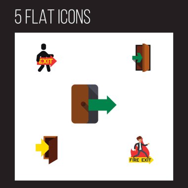Giriş, yön, acil durum ve diğer vektör nesnelerini düz simgesi acil durum kümesi. Ayrıca giriş, kapı, acil öğeleri içerir.