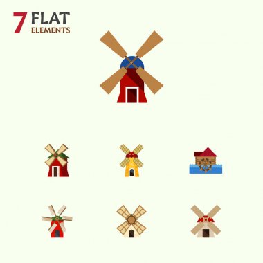 Düz simgesi enerji yel değirmeni, güç, Rüzgar enerjisi ve diğer vektör nesneleri kümesi. Ayrıca Mill, Watermill, pervane öğeleri içerir.