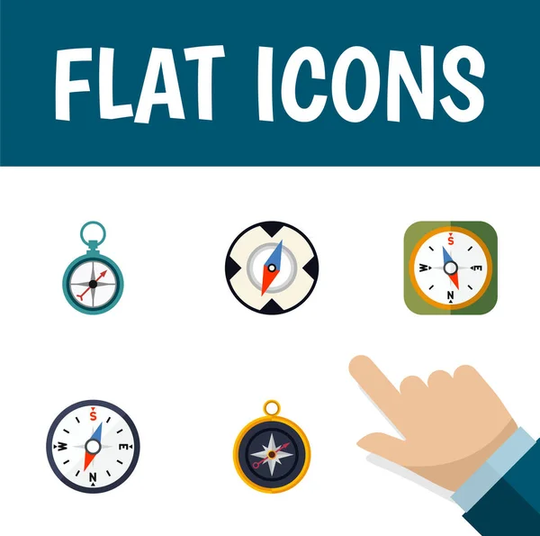Flat Icon Compass Set Of Instrument, Divider, Magnet Navigator And Other Vector Objects. Also Includes Measurement, Orientation, Dividers Elements. — Stock Vector
