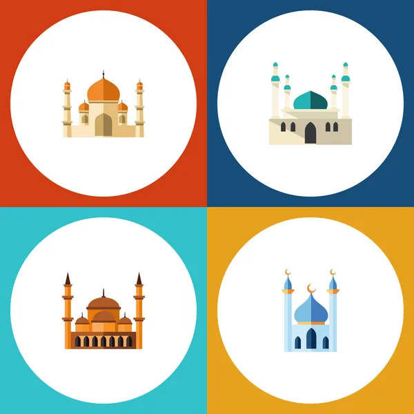 Icono plano Mezquita Conjunto de arquitectura, religión, mahometismo y otros objetos vectoriales. También incluye Edificio, Minarete, Elementos Estructura . — Vector de stock
