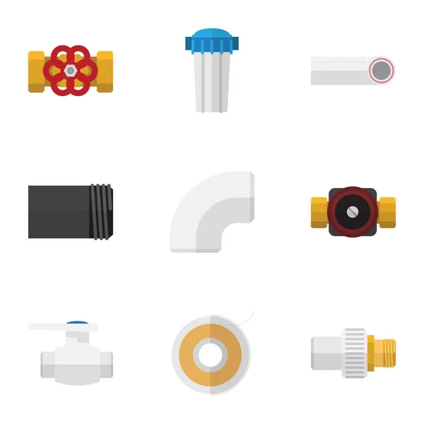 Плоская икона промышленности набор труб, пластика, рулонов и других векторных объектов. Также включает разъем, тефлон, элементы трубы . — стоковый вектор