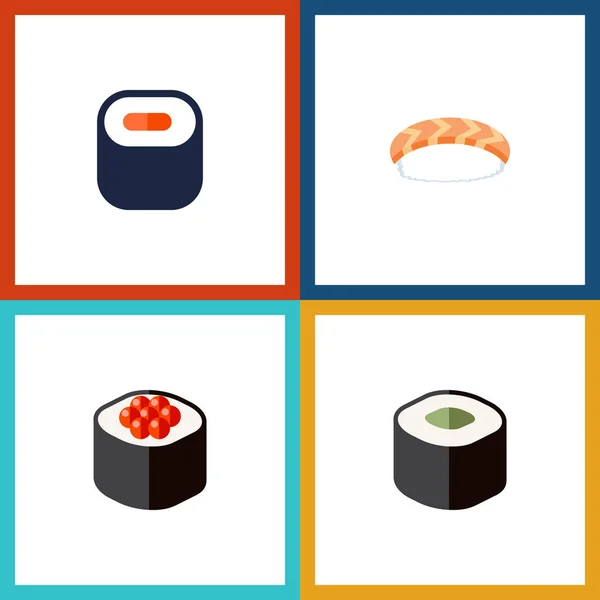 Plat Set Sashimi de makis, rouleaux de saumon, cuisine japonaise et autres objets vectoriels. Comprend également des éléments de rouleaux de Maki, fruits de mer,. — Image vectorielle