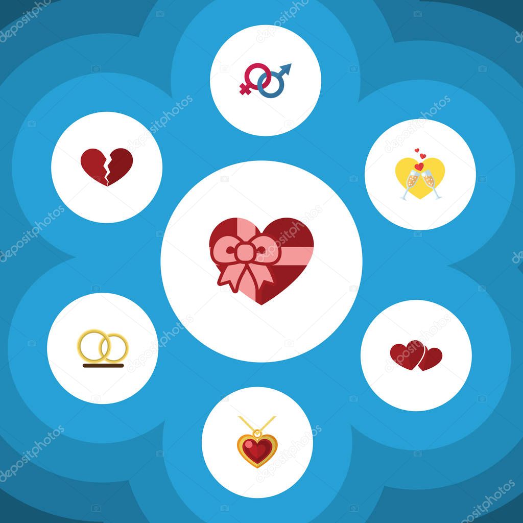Flat Icon Amour Set Of Divorce, Sexuality Symbol, Celebration And Other Vector Objects. Also Includes Necklace, Gift, Love Elements.