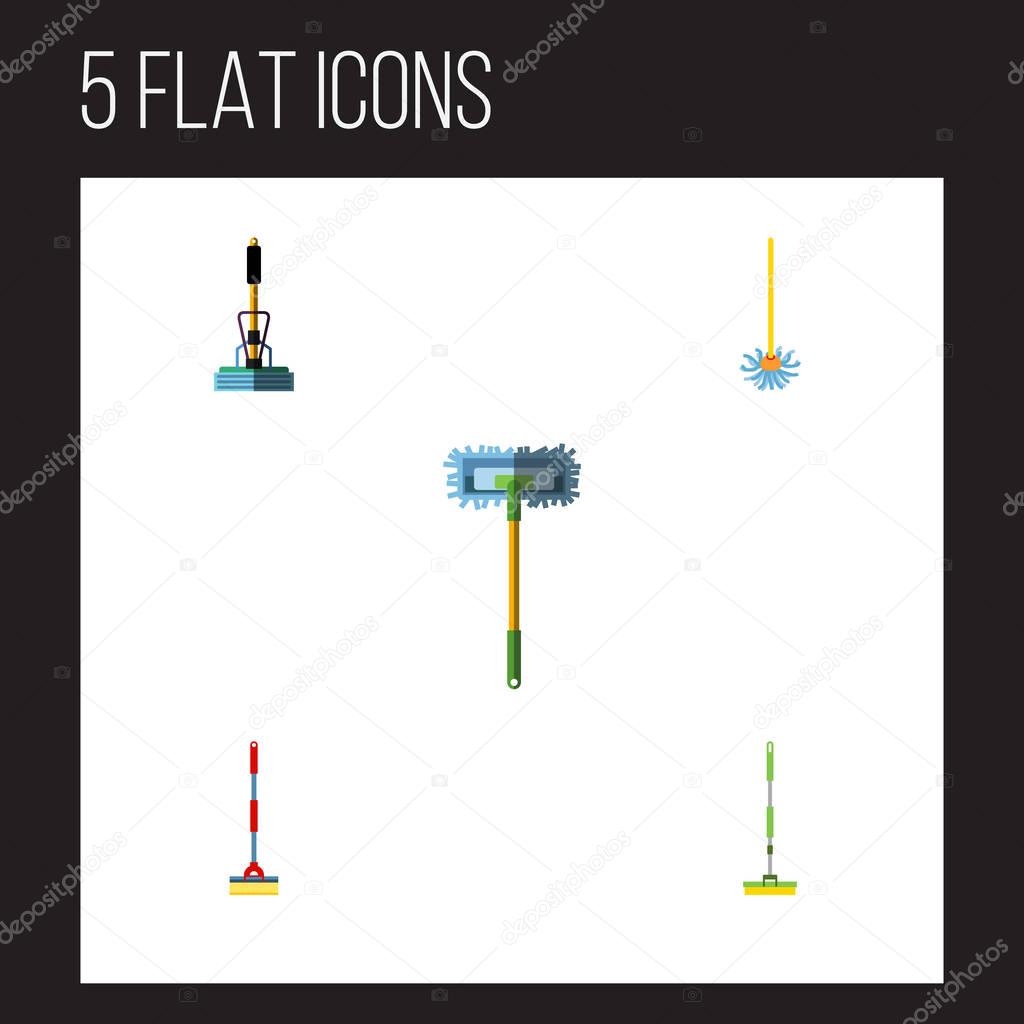 Flat Icon Broomstick Set Of Besom, Equipment, Broomstick And Other Vector Objects. Also Includes Cleaner, Sweep, Broomstick Elements.