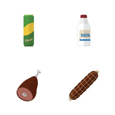 Düz simgesi gıda kümesi tütsülenmiş sosis, şişe, et ve diğer vektör nesneleri. Ayrıca füme, Kahvaltı, makarna öğeleri içerir.