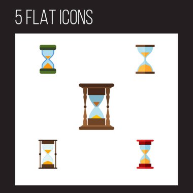 Düz simgesi kum saati ölçüm, yükleme, saat ve diğer vektör nesneleri kümesi. Ayrıca araç içerir kum saati, saat öğeleri.