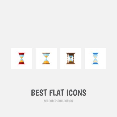 Düz simgesi Zamanlayıcı kümesi saat, yükleme, dakika ölçme ve diğer vektör nesneleri. De içerir kum, kum, enstrüman öğeleri.