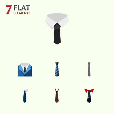 Düz simgesi kravat kravat, kravat, Tekstil ve diğer vektör nesneleri küme. Ayrıca yaka, moda, resmi öğeleri içerir.