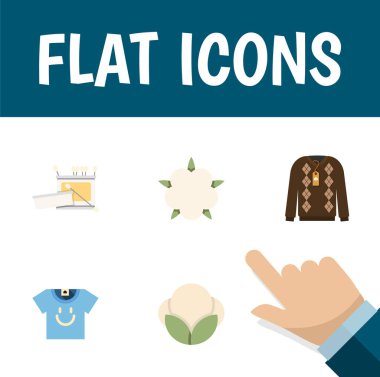 Bud, kazak, örgü ve diğer vektör nesnelerini düz simge Fiber seti. Ayrıca pamuk, giyim, Bud unsurları içerir.