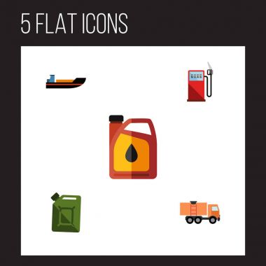 Düz simgesi petrol bidon, Van, yakıt teneke kutu ve diğer vektör nesneleri kümesi. Ayrıca taşıma, gemi, tekne öğeleri içerir.