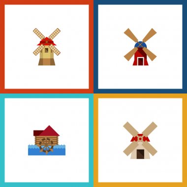 Rüzgar enerjisi, Watermill, türbin ve diğer vektör nesnelerini düz simge enerji seti. Ayrıca yel değirmeni, pervane, Rüzgar öğeleri içerir.