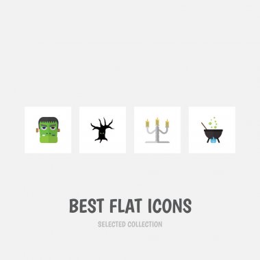 Düz simgesi Cadılar Bayramı dizi şamdan, korkunç Cadılar Bayramı, canavar vektör nesneleri. Ayrıca korkunç, içerir şamdan, ağaç öğeleri.