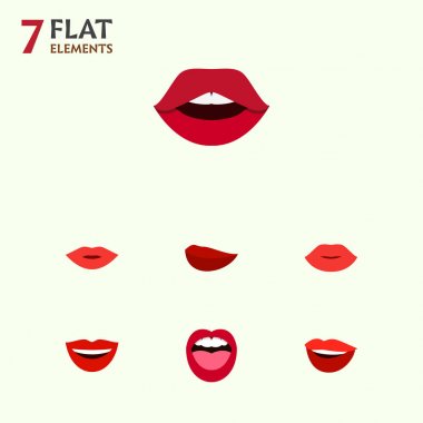Düz simgesi ağız kümesi gülümseme, öpücük, dil ve diğer vektör nesneleri. Ayrıca dil, dudak, pomad unsurları içerir.