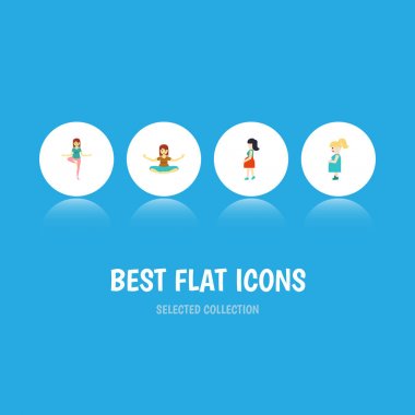 Düz simgesi gebelik anne, meditasyon, hamile kadın ve diğer vektör nesneleri kümesi. Ayrıca gebelik, meditasyon, Fitness öğeleri içerir.