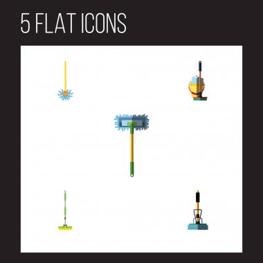 Paspas, süpürge, ekipman ve diğer vektör nesnelerini düz simge süpürge sopası seti. Ayrıca süpürge sopası, süpürge, süpürmek öğeleri içerir.