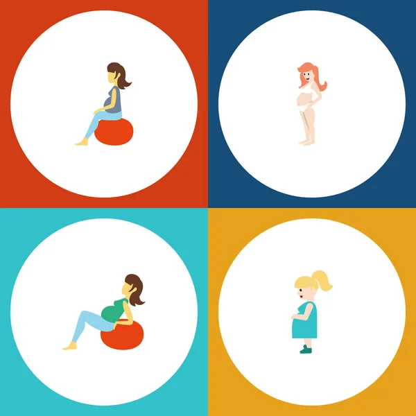 Flat ikonen graviditet uppsättning av gravid kvinna, Lady, Fitness och andra vektorobjekt. Innehåller även Lady, Fitness, gravid element. — Stock vektor