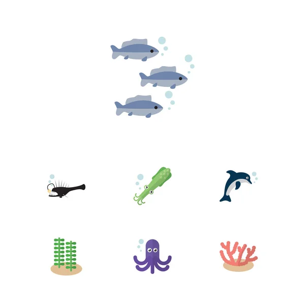 Flat Icon Marine Set of Algae, algas marinhas, peixes e outros objetos vetoriais. Também inclui Melanocetus, Tentáculo, elementos de algas marinhas . —  Vetores de Stock