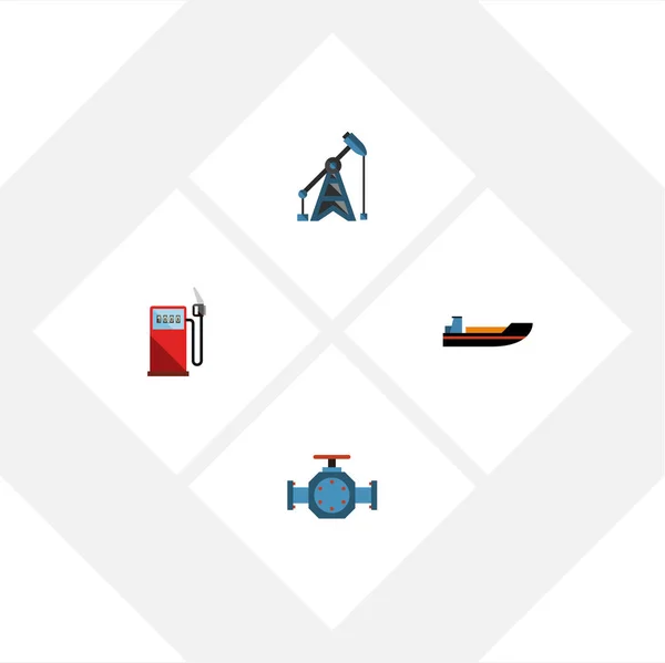 Flache Symbol Kraftstoffsatz aus Flansch, Benzin, Boot und anderen Vektorobjekten. umfasst auch Ventile, Rig, Rohrelemente. — Stockvektor