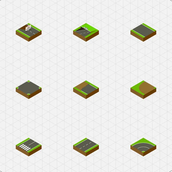 Metronun, şerit, Driveway ve diğer vektör nesneleri olmadan izometrik şekilde ayarlayın. Ayrıca kavşak, asfalt, altbilgi öğeleri içerir.