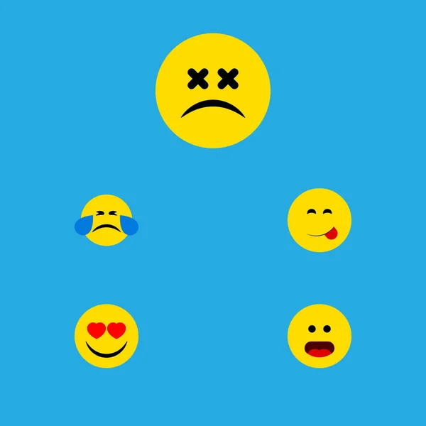 ชุดไอคอนแบน Emoji ของเหงื่อเย็น, ความรัก, ใบหน้าข้ามตาและวัตถุเวกเตอร์อื่น ๆ นอกจากนี้ยังรวมถึงรอยยิ้ม, เศร้า, องค์ประกอบอาหาร . — ภาพเวกเตอร์สต็อก