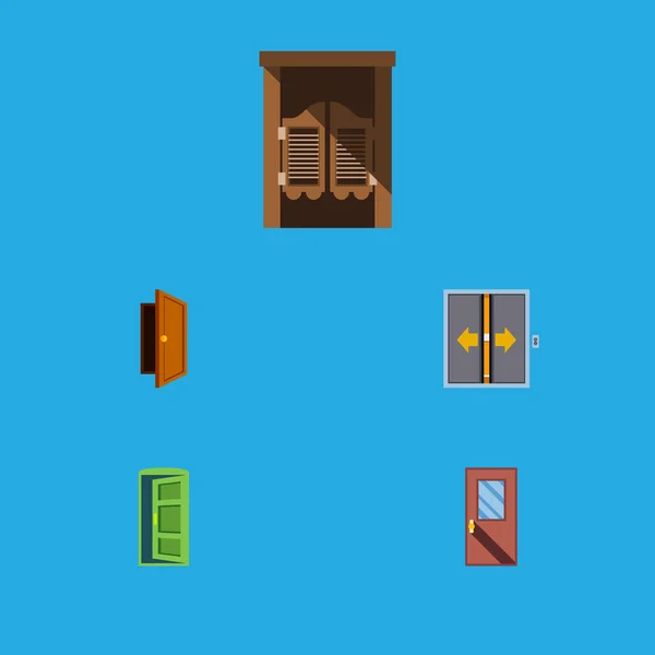Drzwi płaskie ikony zestaw drzwi, Saloon, wpis i innych obiektów wektorowych. Obejmuje również Saloon, drewniane, elementy drzwi. — Wektor stockowy