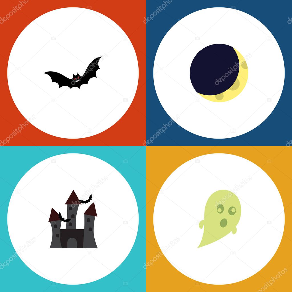 Flat Icon Halloween Set Of Fortress, Crescent, Superstition And Other Vector Objects. Also Includes Superstition, Moon, Midnight Elements.