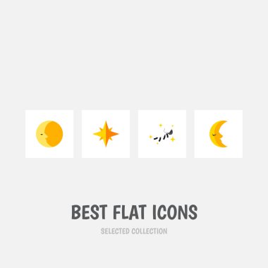 Düz simgesi yatmadan kümesi ay, yıldız, gece ve diğer vektör nesneleri. De içerir yıldız, hilal, yıldız öğeleri.